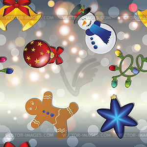 New year pattern with snowman, gingerbread man, - royalty-free vector image