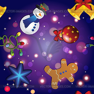 New year pattern with snowman, gingerbread man, - vector clip art