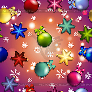 New year pattern with Christmas tree toys. Ball - vector image