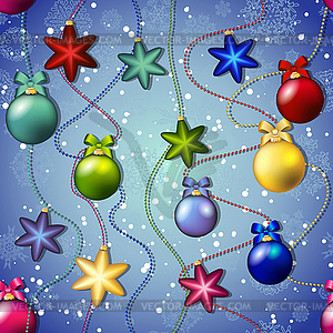 New year pattern with Christmas tree toys. Ball - vector image