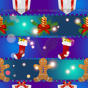 New year pattern with gingerbread man gift, - vector clip art