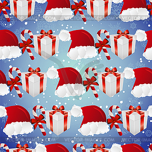 New year pattern with Santa hat, gift and striped - vector clipart