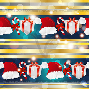 New year pattern with Santa hat, gift and striped - vector image