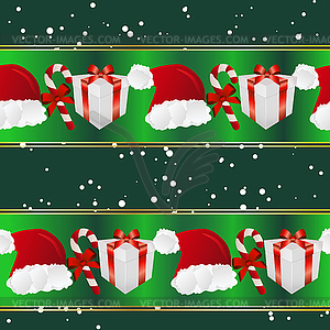 New year pattern with Santa hat, gift and striped - vector EPS clipart