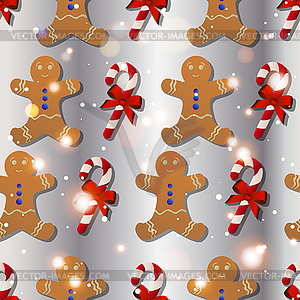 New year pattern with gingerbread man and candy - vector EPS clipart