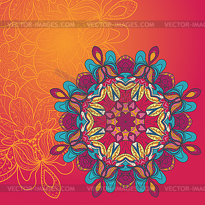 Circle lace hand-drawn ornament card - vector image