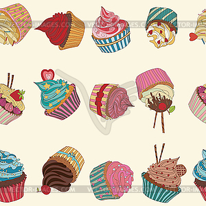 Cupcake pattern - color vector clipart