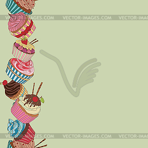 Cupcake border pattern - vector image