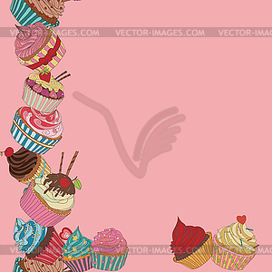 Cupcake border pattern - vector clipart