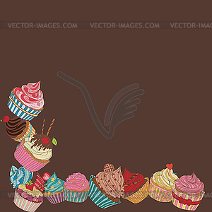 Cupcake border pattern - vector image