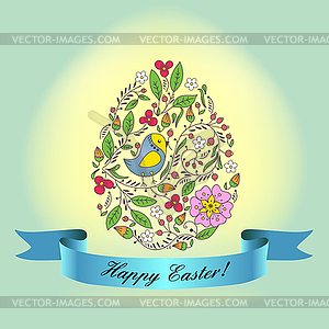 Egg with blue ribbon. Easter Greeting Card - vector clip art