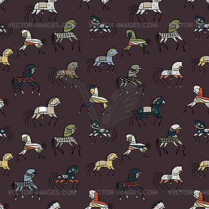 Seamless background with ethnic horses - vector clipart
