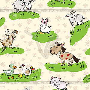 Farm animals on grass - vector clip art