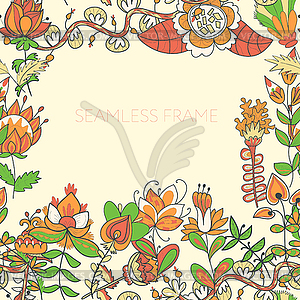 Border with abstract hand-drawn flowers - royalty-free vector image