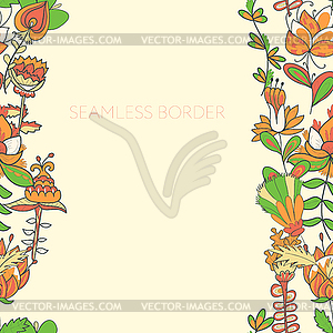 Border with abstract hand-drawn flowers - vector clip art