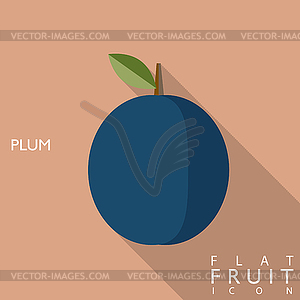 Plum flat icon with long shadow - vector clipart