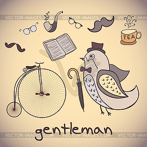, bird gentleman. attributes dandy - stock vector clipart