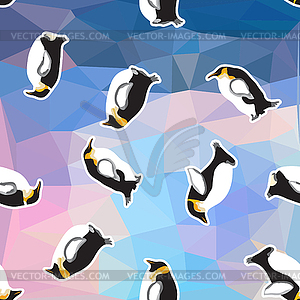 Abstract blue crystal ice background with penguin. - vector clip art