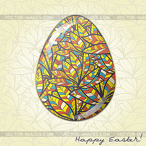 Easter egg greeting card feather ornament - vector clipart