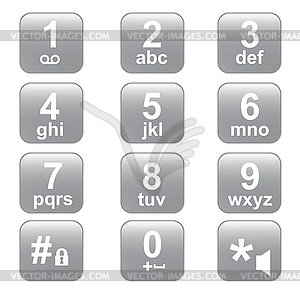Клавиатура телефона, серые телефонные кнопки - векторный эскиз
