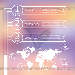 Infographic world map and step ribbon - vector clipart