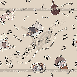 Birds, musical instruments, notes, song - vector clipart