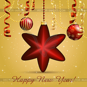 New Year greeting card. Christmas Star Ball with bo - vector clipart