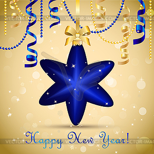 New Year greeting card. Christmas Star Ball with bo - vector clipart