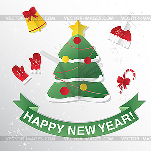 Greeting Card with Christmas tree. Congratulations - vector image