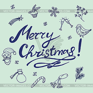 Christmas sketch. Congratulations with New year in - vector image