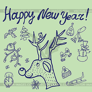 Christmas sketch. Congratulations with New year in - vector clipart / vector image