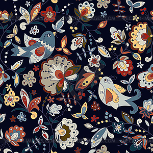 Seamless texture with birds and flower - vector clipart