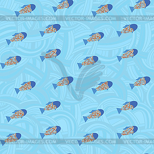 Рыба в море, подводный рисунок. бесшовных текстур - векторный эскиз