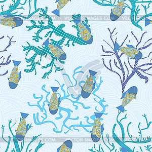 Fish in sea, underwater pattern. seamless texture - vector clip art