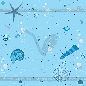 Underwater sea shells and star pattern. Ocean - vector image