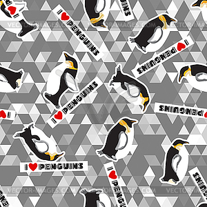 Пингвины, сердца и Треугольная форма - векторное изображение клипарта