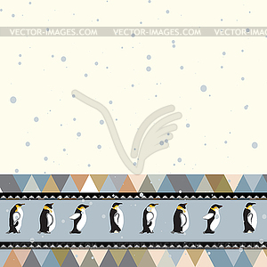 Открытка для текста с пингвинами и треугольника - клипарт в векторном виде