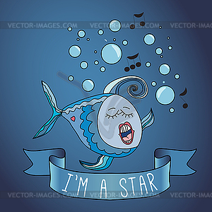 Sing fish. ribbon and slogan - vector EPS clipart