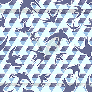Seamless with swallow and triangles - vector clipart