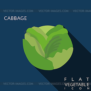 Капуста с плоским значок с длинной тенью - стоковое векторное изображение