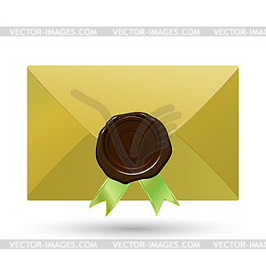 Envelope with seal and green ribbons - vector clip art