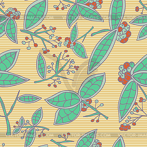 Cranberry pattern with leaves and berries - vector image