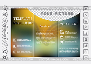 Tri-Fold Brochure mock up design. Blur background - vector clipart