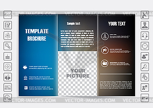 Tri-Fold Brochure mock up design. Blur background - vector clipart