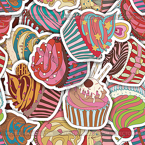 Cupcake pattern - color vector clipart