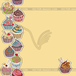 Cupcake pattern border - vector image