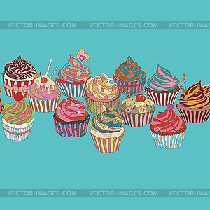 Cupcake pattern border - vector image