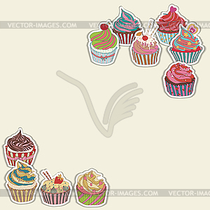 Cupcake pattern border - vector image