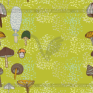 Seamless border of different mushrooms - vector image