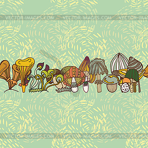 Seamless border of different mushrooms - vector clip art